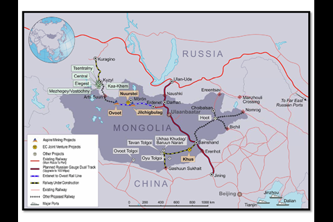 Map of Mongolian railway projects (Image: Aspire Mining).